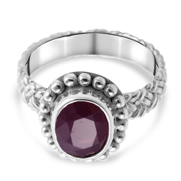 Cabochon African Ruby Solitaire Ring in Sterling Silver 3.00 Ct.